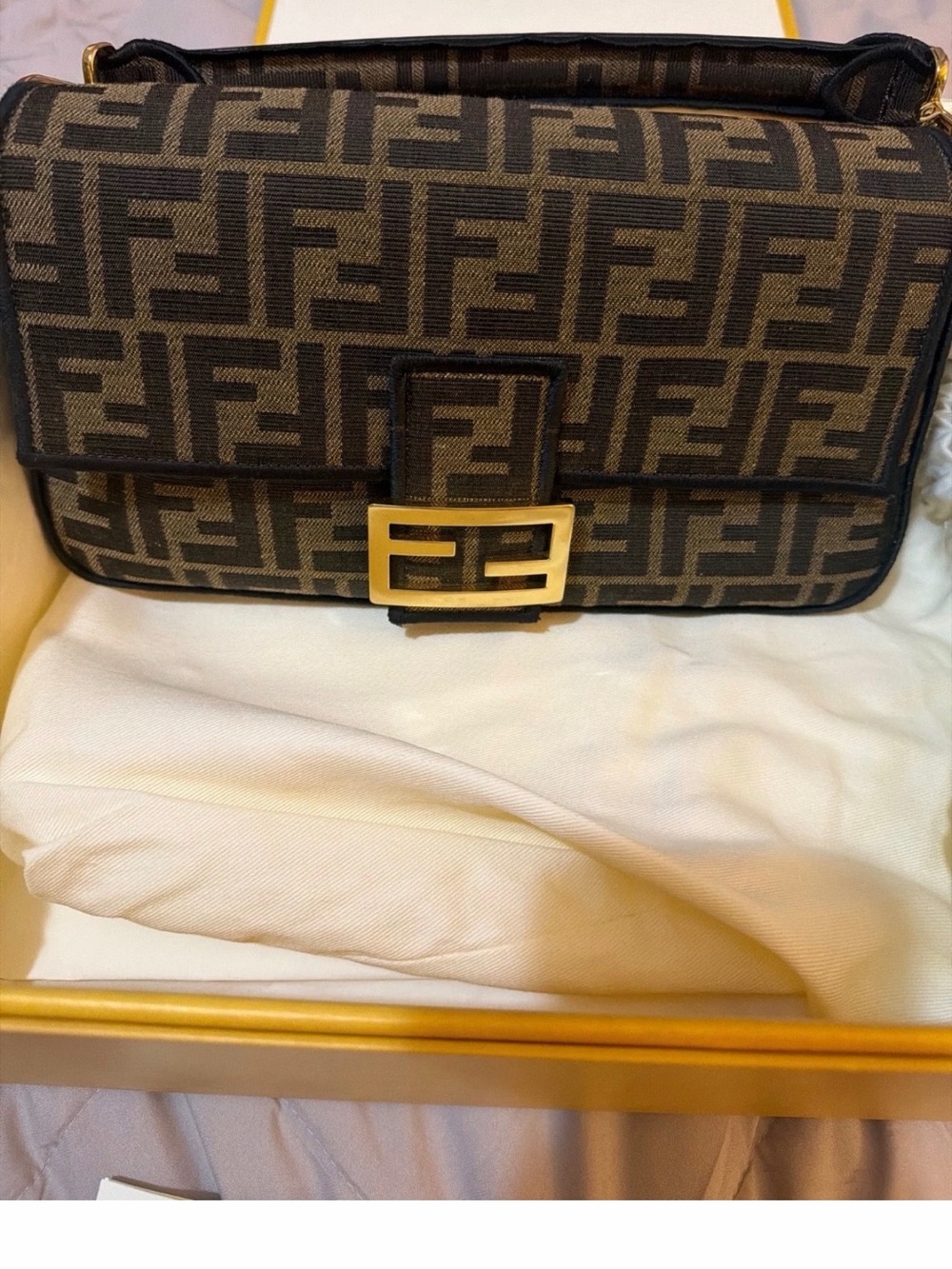 Fendi Monogram FF Canvas Shoulder Bag in Brown and Black